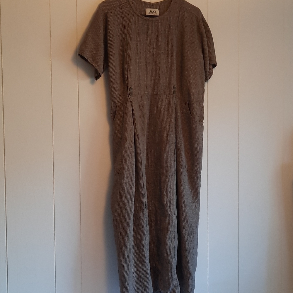 FLAX ladies med brown midi short sleeves dress